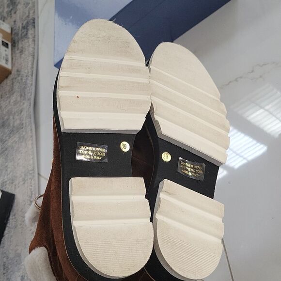 Napoleoni Leather Fur Ankle Congac Shearling Lined Boots 9 - Picture 6 of 9